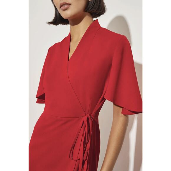 Ming Wang Butterfly Sleeve Crepe de Chine Wrap Dress Poppy Red Women's Size XL - Picture 7 of 16